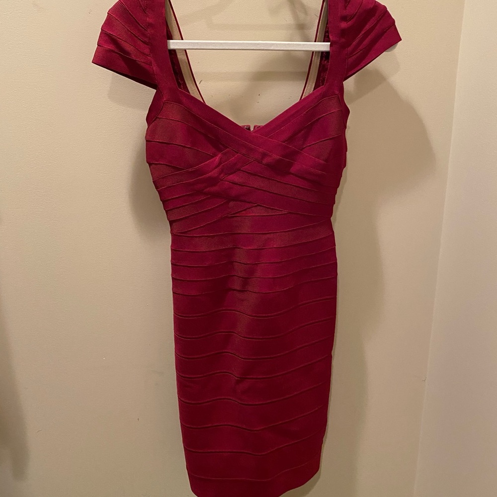 Herve Leger Rose Red Dress